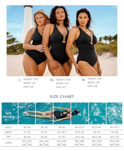 SHAPELLX X-Large Black Tummy Control One-Piece Swimsuit for Women V-Neck Ruched Shapewear Bathing Suit