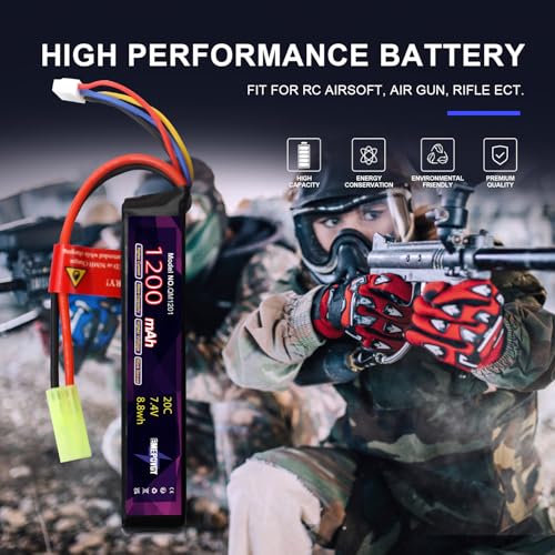 7.4V 1200mAh 2S Lipo Battery Pack with Mini TMY Plug for Airsoft