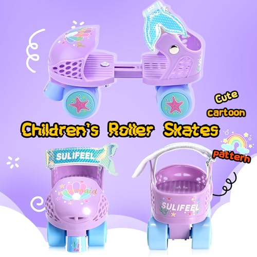 SULIFEEL Mermaid Purple Kids Adjustable Quad Roller Skates for Girls & Boys