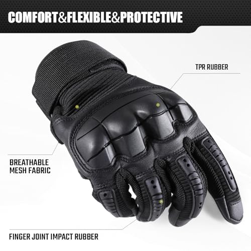 Tactical Gloves - Touchscreen, Impact Resistant, Black - Large