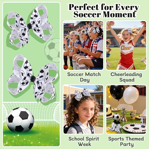 4-Inch Soccer Hair Bows for Girls - 2PCS Grosgrain Ribbon Clips