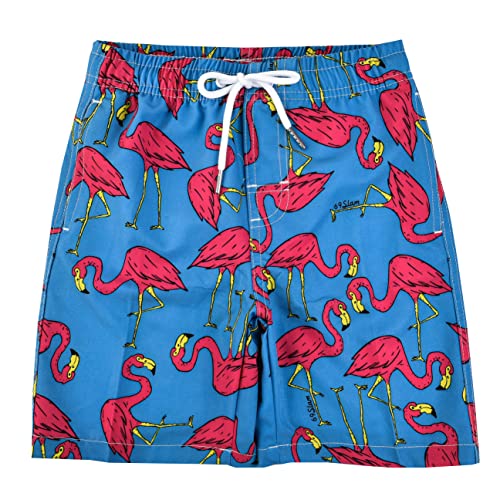 Boys Swim Trunks Quick Dry Beach Shorts - Flamingo Dark Blue