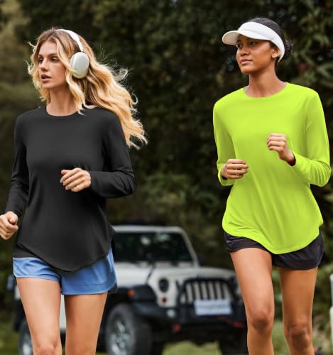 Long Sleeve Workout Top for Women - UPF 50+, Large, Black