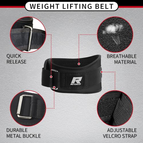 Weight Lifting Belt - 6 Inch Lumbar Support for Squats & Deadlifts - Black, M (30"-36")