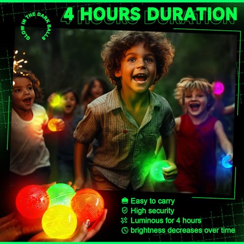 Lewtemi 24 Pack Glow in The Dark Bouncy Balls for Halloween & Parties - Vibrant Colorful Rubber Play Balls