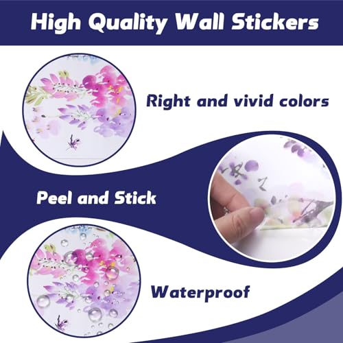 Purple Flower Wall Stickers Removable Peel and Stick Window Clings Purple Hanging Vine Floral Wall Decals for Girls Room, Living Room, Bedroom, Nursery Decor