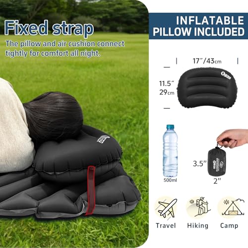 QEZER E-Black Ultralight Inflatable Sleeping Pad for Camping & Backpacking