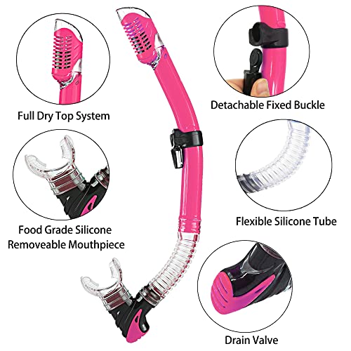 Snorkeling Gear Set for Adults - Anti-Fog Mask, Fins & Bag - Pink, US Men 4-8.5 | US Lady 6-9.5