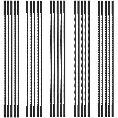 25Pcs Scroll Saw Blade Set, 6-1/2inch High Carbon Steel Coping Saw Blades(10TPI/15TPI/18TPI/24TPI/28TPI), Clean Cut Scroll Saw Blade Pin End Replacement for Cutting Wood Plastic Metal Leather