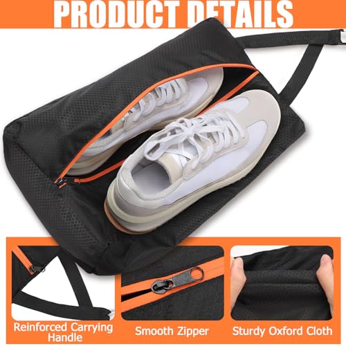 TOBWOLF 2PCS Golf Shoe Bags Water-Resistant Smelly Cleats Storage Black-Orange & Black-Yellow