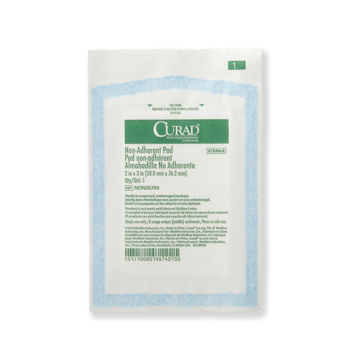 Curad Sterile Nonadherent Pad, Soft, Perforated, Absorbent, Cotton/Polyester, 2" x 3", Sterile, 100 pads