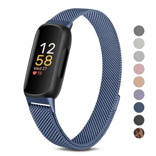 Meliya Sapphire Blue Metal Fitbit Inspire 3 Band - Adjustable Stainless Steel Strap for Women Men