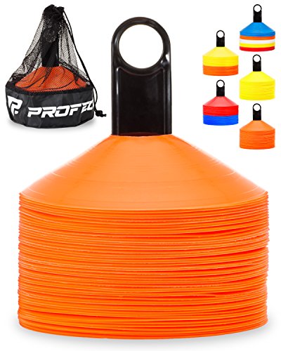 Agility Soccer Cones Set of 50 - Bright Orange with Carry Bag & Cone Holder
