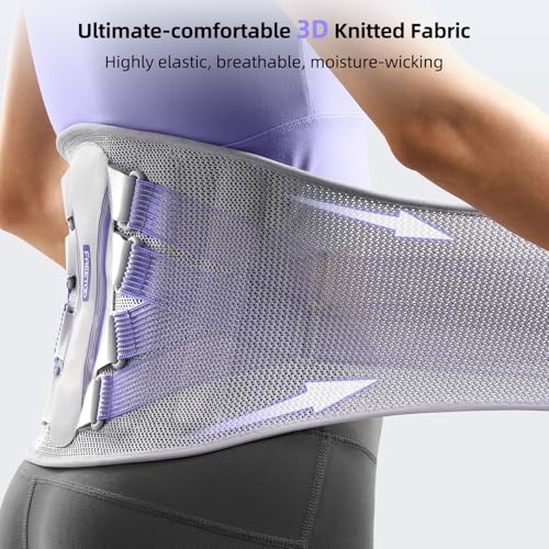 FREETOO Lumbar Back Support Brace for Women, Grey-Violet Medium - 3D Knit, Removable Pad
