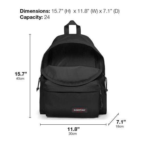 EASTPAK Padded Pak'r – 24L Commuter Travel Backpack with Front Pocket, Water-Resistant, Vegan Materials & Adjustable Straps, Black