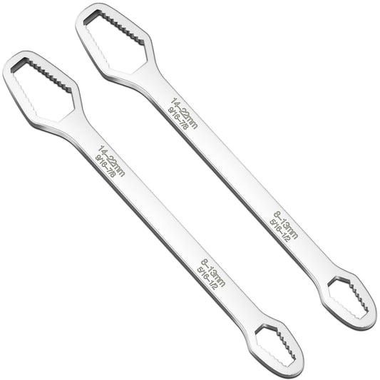 ZUZUAN 2pcs Silver Universal Wrench,8-22mm Universal Torx Wrench,Double-ended Self-tightening Adjustable All in One Tool