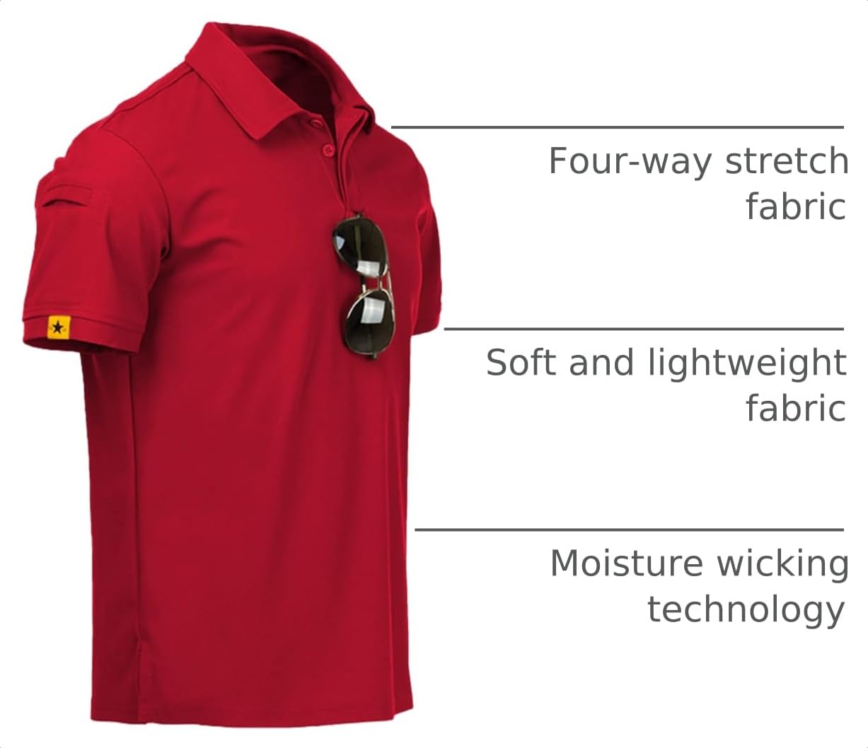 ZITY Mens Polo Shirt Short Sleeve Sports Tactical T-Shirt Athletic Golf Polos Daily Casual Stylish Collared Shirts for Men Red XX-Large