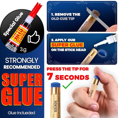 13MM Billiard Pool Cue Tips Replacement Kit with Glue - Blue