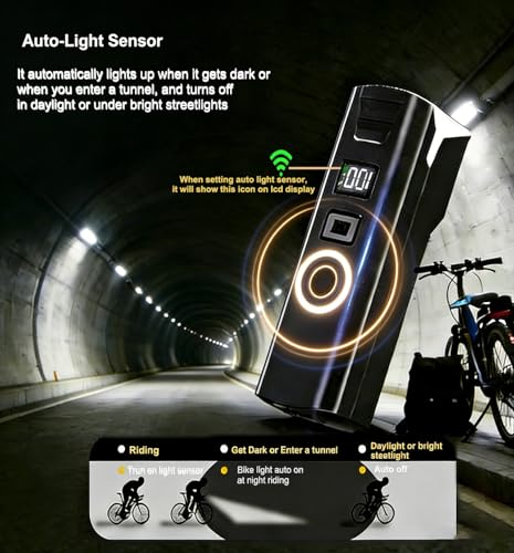 Rechargeable Bike Headlight with Auto On/Off, 5 Lighting Modes & USB-C Charging