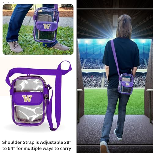 Storm Duds 10” Transparent Pouch Hands-Free Purse - NCAA-Compliant See-Through Bag (Washington Huskies)