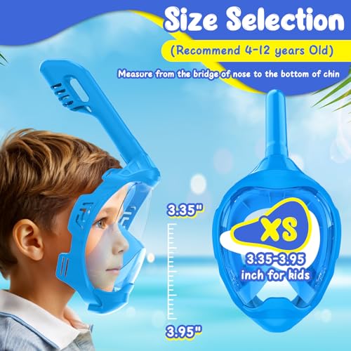Kids Full Face Snorkel Mask Pink & Blue XS - 180° Panoramic View Anti-Fog & Leakproof