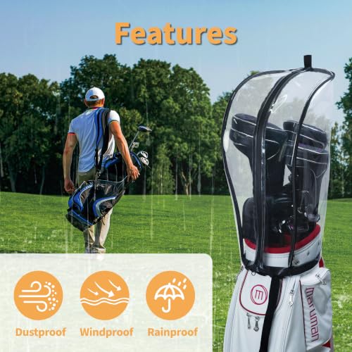 SANDIAN Waterproof Golf Bag Rain Cover with Clear TPU Material, Double Zipper & Buckle Lock