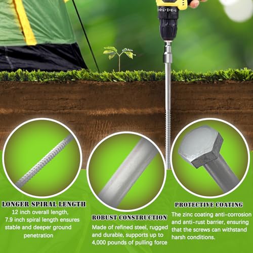 12 pcs 3/8 x 12 inch Heavy Duty Ground Anchors Tent Stakes Kit
