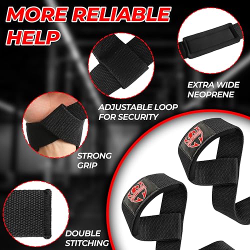 Cotton Weightlifting Straps with Neoprene Padding - Black
