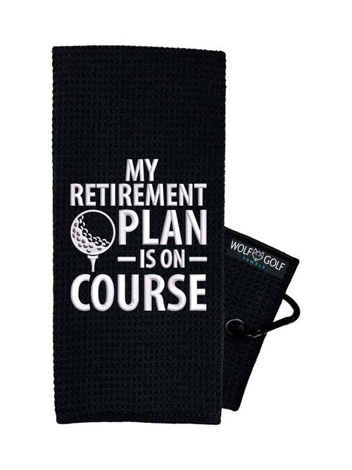 Wolf Golf Towels - My Retirement Plan is On Course Golf Towel - Embroidered Funny Golf Towel - Golf Gift for Men - Golf Accessories for Men