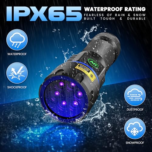 DARKBEAM UV Flashlight 365nm Blacklight 6xLED Black Light, Rechargeable Ultraviolet Flashlights USB -C Powerful 60W Woods lamp, Detector for Rock, Pet Dried Urine, Uranium Glass, Gem, Resin Curing