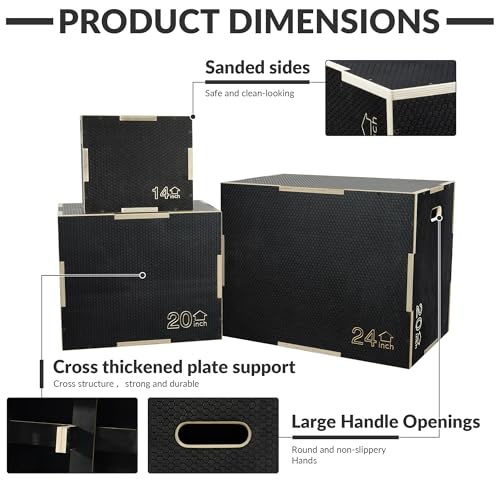3 in 1 Non-Slip Wooden Plyo Box - 30" x 24" x 20" for Home Gym