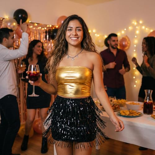Metallic Strapless Top - Shiny Bandeau Tube Top - Gold Small