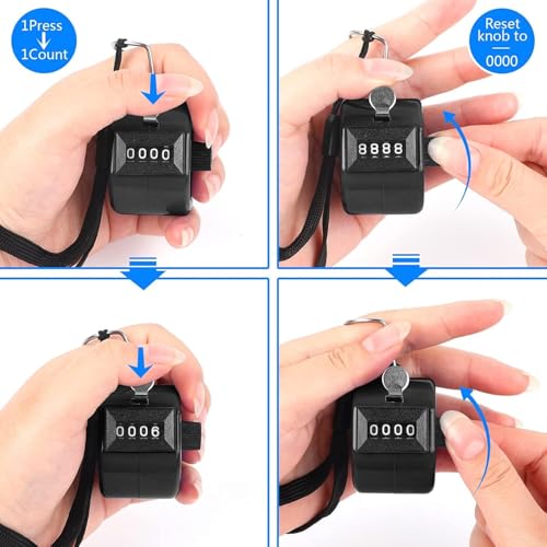 Tally Counter Clicker - 4 Digit Handheld Counter - Black - 2 Pack
