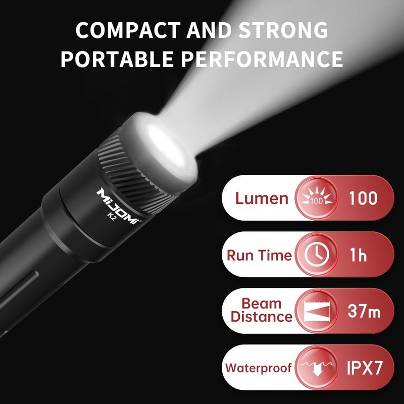MIJOMI EDC Keychain Flashlight,100 High Lumen K2 Mini LED Light with AAA Battery, IPX7 Waterpoof Portable Small Light for Night Emergency etc.(Black)