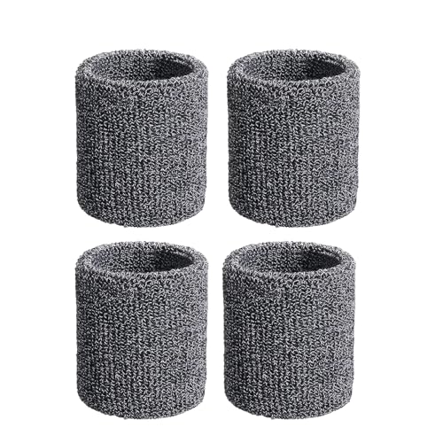 Tennis Wrist Sweatbands - Cotton Terry Cloths, Grey, 2.36x2.36in