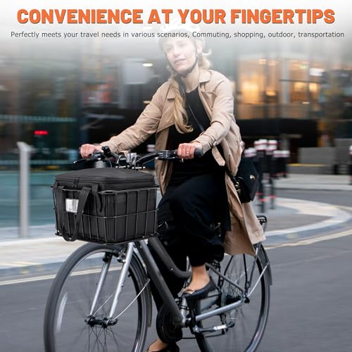 CDYWD Front Bike Basket with Removable Liner Bag, Heavy-Duty Front Cargo Basket