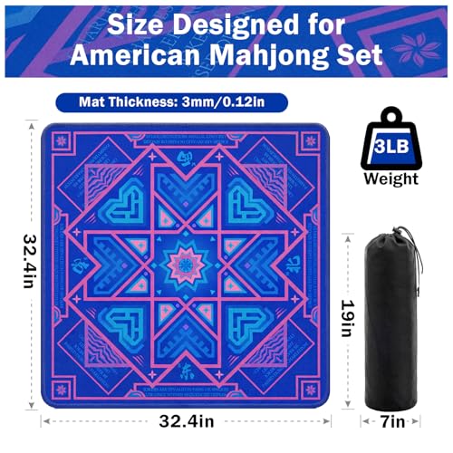 Kyerlish Mahjong Mat with Rule Book & Black Carrying Bag - 32.4" Square