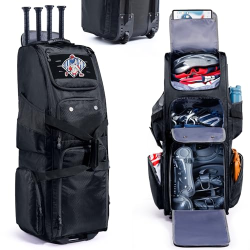 VIGEGARI Rolling Baseball Bat Bag with Wheels, Large Capacity Gear Bag for Bats & Equipment