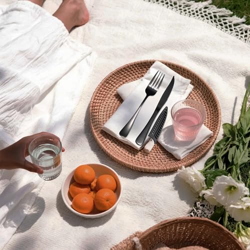 Portable Camping Cutlery Set - Eco-Friendly Silverware with Case - Black