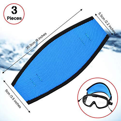 Neoprene Snorkel Mask Strap Cover - 3 Pcs Set in Rose Red, Black, Blue