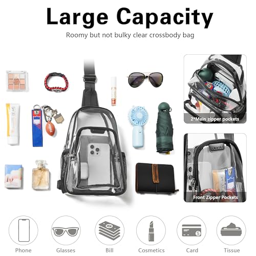 Clear Crossbody Bag for Stadium Events - Black