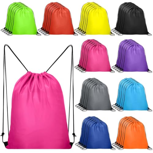50 Pack Bulk Drawstring Backpacks in 10 Colors - 13.4x16 Inches for Events & Promotions