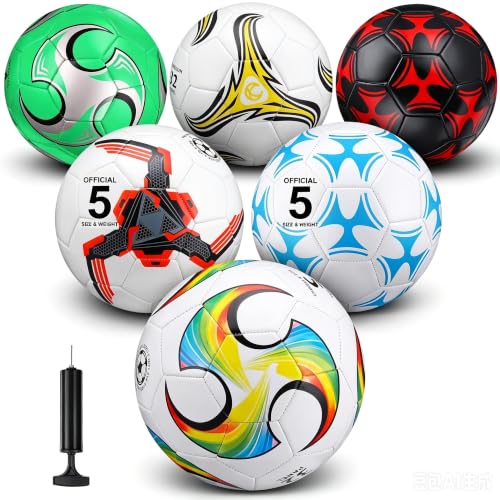 Deekin 6 Pack Size 5 Soccer Balls with Pump & Needle - Bright Colors, Durable EVA Material