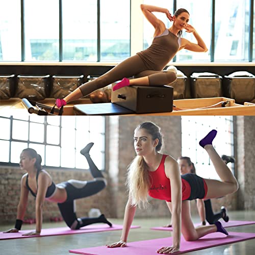 Non-Slip Grip Socks for Women - 4 Pack in Black, Grey, Purple, Red