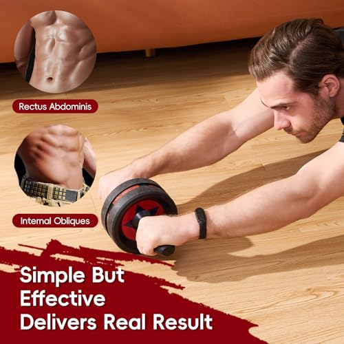 Ab Roller Wheel for Core Strength Training - Red with Knee Pads