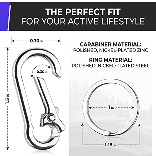 4-Pack Multipurpose Keychain Carabiner Clips with 1.25-Inch Steel Keyrings