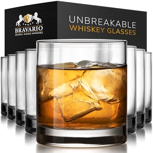 Bravario 12.5 oz Unbreakable Plastic Whiskey Glasses Set of 8 - Shatterproof Tritan Old Fashioned Drinkware Dishwasher Safe