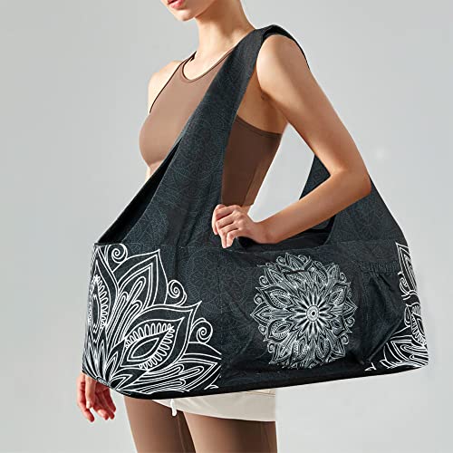 Large Yoga Mat Bag with Zipper & Pockets - Mandala Black 30"x9"x11"