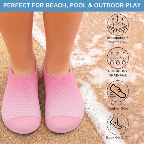 Kids Water Shoes Toddler Aqua Socks Pink Gradient Non-Slip Rubber Sole - Little Kid
