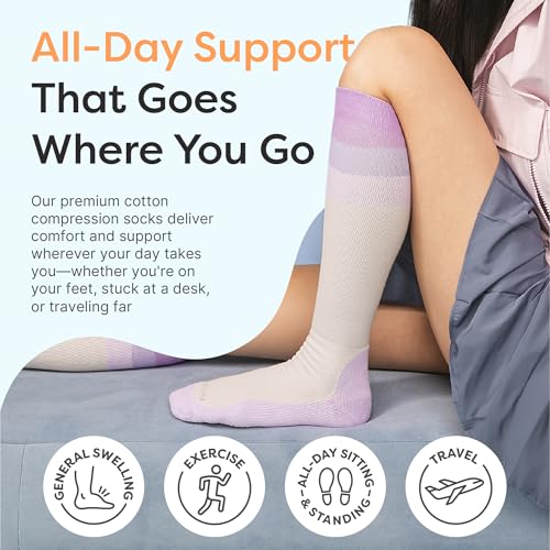 ZenToes Wide Width Compression Socks for Women & Men - Knee High with Targeted Cushioning, Lilac